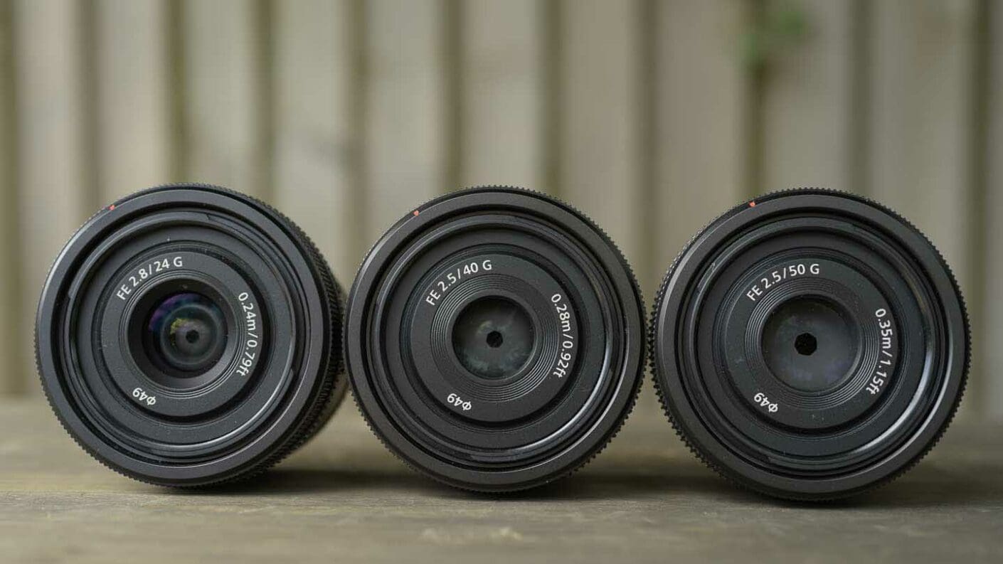 Sony FE 24mm F2.8 G Sony FE 40mm F2.5 G Sony FE 50mm F2.5 G